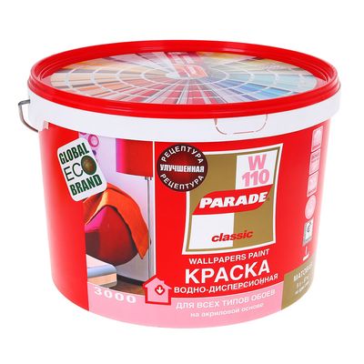 Краска акриловая для обоев PARADE W110, цвет белый матовый, 9 л