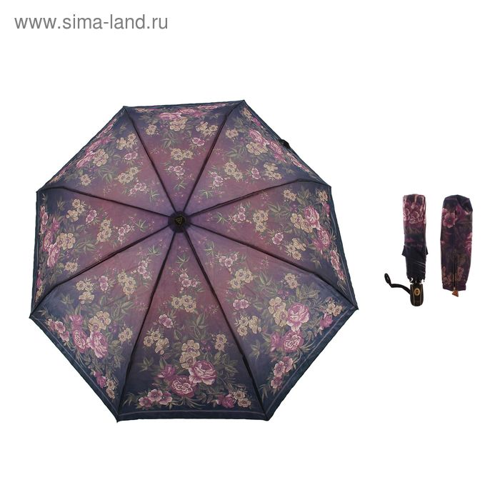 Зонт автоматический "Цветы", R=51см, цвет фиолетовый - Фото 1