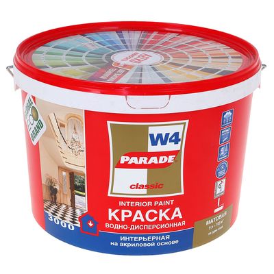Краска акриловая интерьерная PARADE W4, база С, бесцветная, 9 л