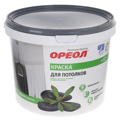 Краска водно – дисперсионная «Ореол», для потолка, цвет белоснежный, 6.5 кг