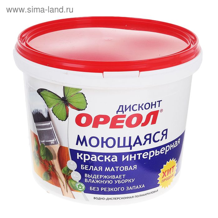 Краска моющаяся водно – дисперсионная «ОРЕОЛ», для внутренних работ, 6.5 кг - Фото 1