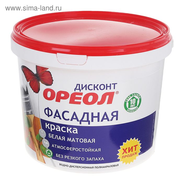 Краска водно-дисперсионная  Ореол для наружных работ 6,5 кг - Фото 1