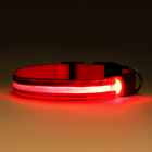 Ошейник с подсветкой Двойная полоса размер L, ОШ 45-52 х 2,5 см, 3 режима свечения красный - фото 9877946