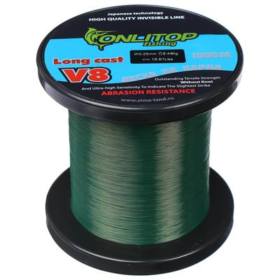 Леска V8 на карпа, d=0,25 мм, 1000 м, цвет тёмно-зелёный