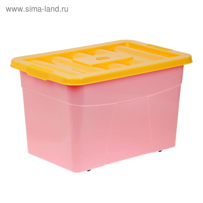 Ящик для игрушек на колёсиках, с крышкой, 65 л, цвет розовый - Фото 1