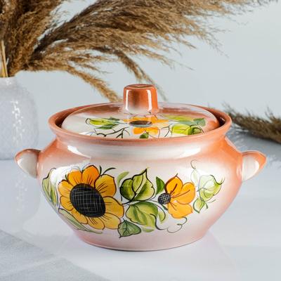 Жаровня Кунгурская керамика, 3 л, с ручками, разноцветная