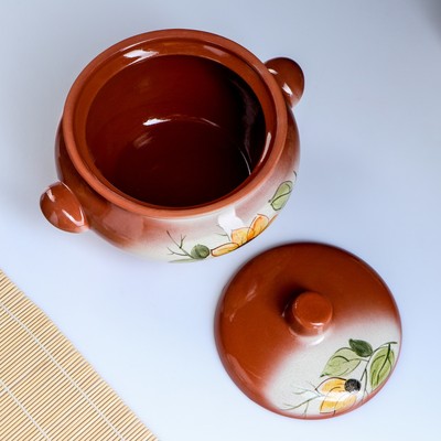 Жаровня Кунгурская керамика, 3 л, с ручками, разноцветная