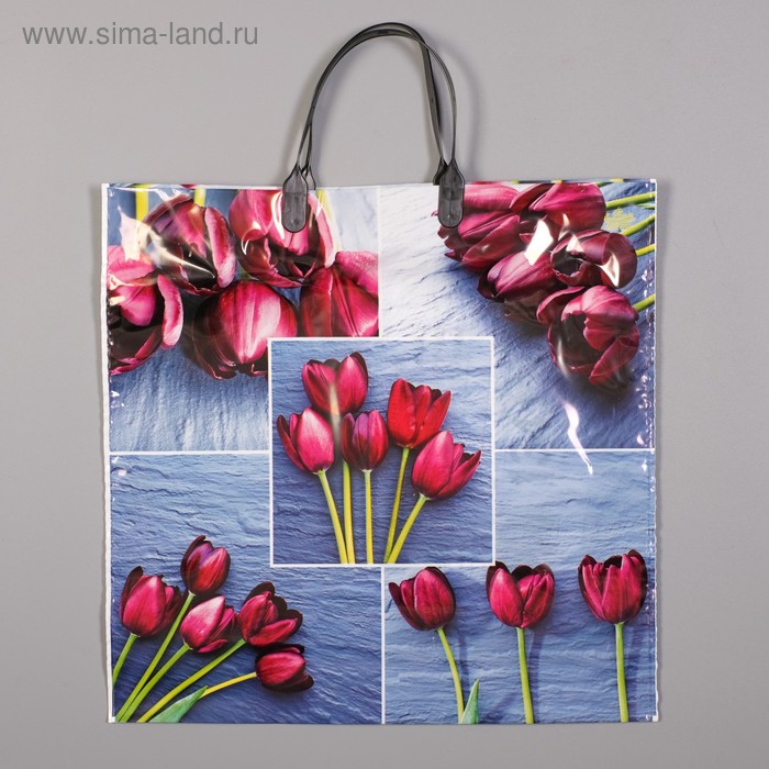 Пакет "Коллаж тюльпаны", полиэтиленовый с пластиковой ручкой, 36 х 37 см, 100 мкм - Фото 1