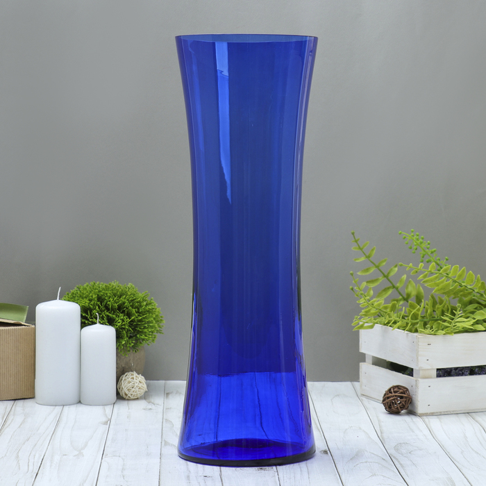 ваза С-53 h 400 мм. из синего стекла (без декора)