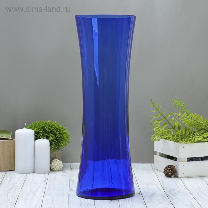 ваза С-53 h 400 мм. из синего стекла (без декора) - Фото 1