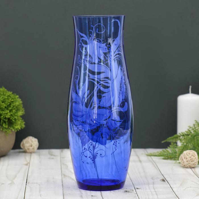 ваза С-64 h 260 мм. из синего стекла (ручная роспись) рис. № 1 (Бел.) - фото 1906810515