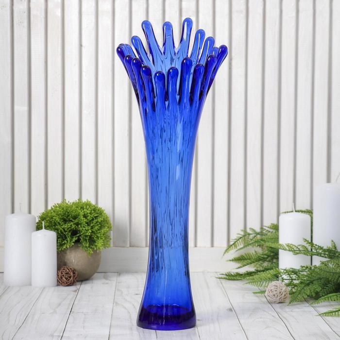 ваза "Коралл" h 380 мм. из синего стекла (без декора) - Фото 1