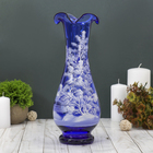 ваза С-56 h 300 мм. из синего стекла (ручная роспись) рис. № 5 (Бел.) - Фото 1