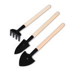 Набор садового инструмента, 3 предмета: грабли, 2 лопатки, длина 24 см, деревянные ручки - фото 319778334