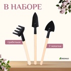 Набор садового инструмента для комнатных растений, 3 предмета: грабли, 2 лопатки, длина 24 см, деревянные ручки, Greengo - Фото 2