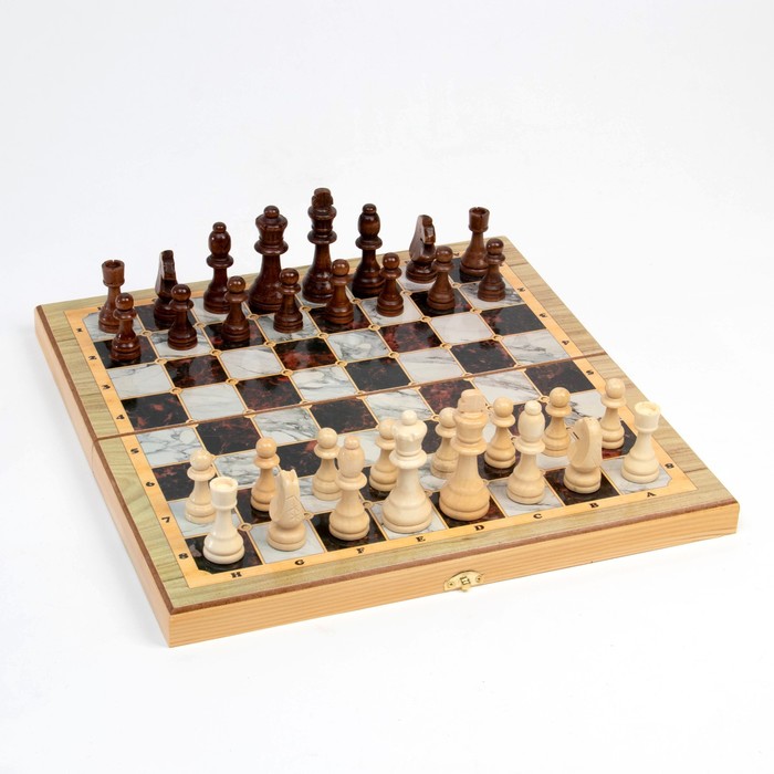 Настольная игра 3 в 1 "Мрамор": шахматы, шашки, нарды (доска дерево 40х40 см) - фото 2571587
