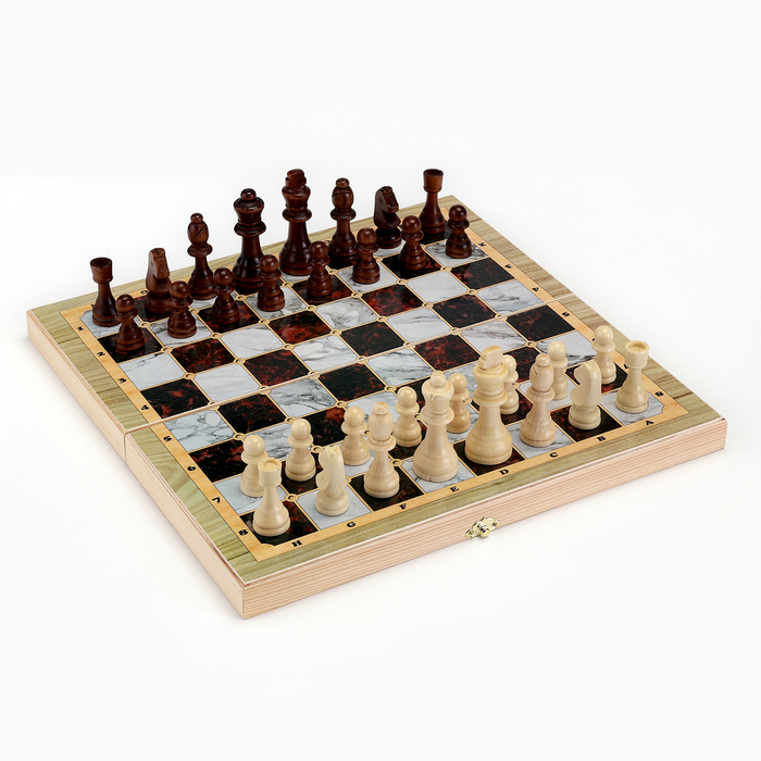 Настольная игра 3 в 1 "Мрамор": шахматы, шашки, нарды, доска дерево 40 х 40 см - фото 1927272458