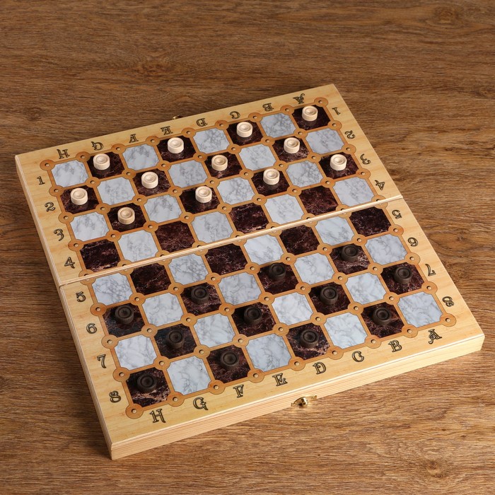 Настольная игра 3 в 1 "Мрамор": шахматы, шашки, нарды, доска дерево 40 х 40 см - фото 1927272469