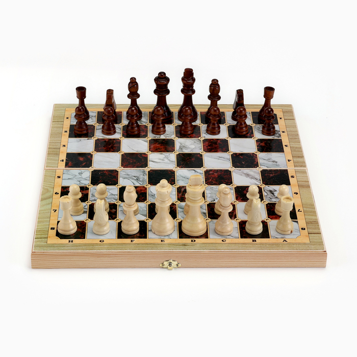 Настольная игра 3 в 1 "Мрамор": шахматы, шашки, нарды, доска дерево 40 х 40 см - фото 1927272459