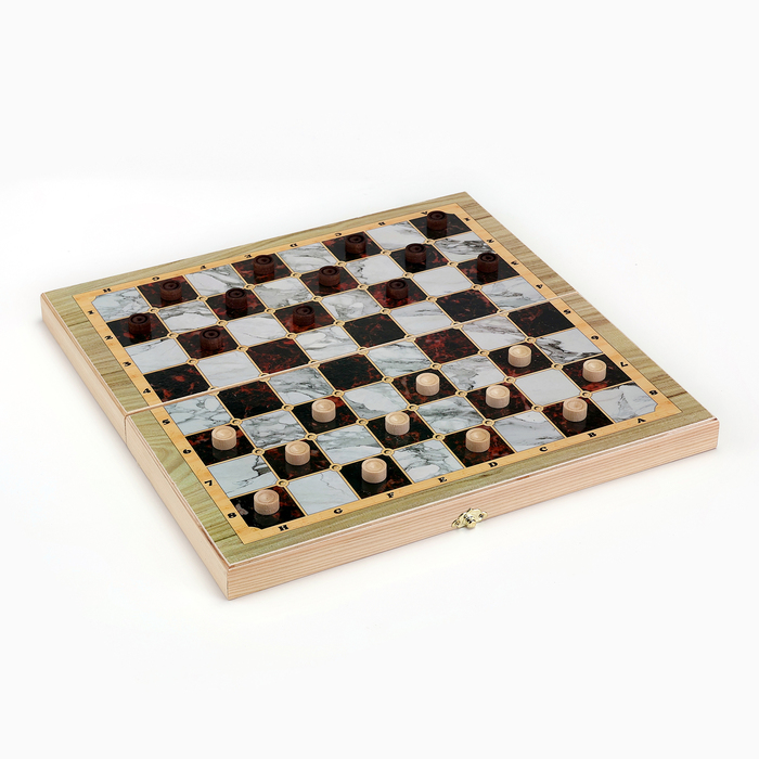 Настольная игра 3 в 1 "Мрамор": шахматы, шашки, нарды, доска дерево 40 х 40 см - фото 1927272460