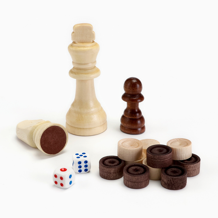 Настольная игра 3 в 1 "Мрамор": шахматы, шашки, нарды, доска дерево 40 х 40 см - фото 1927272465