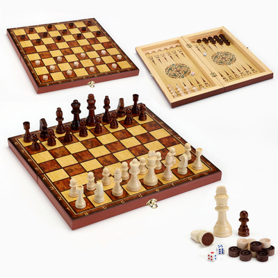 Настольная игра 3 в 1 "Классическая": шахматы, шашки, нарды (доска дерево 40х40 см)