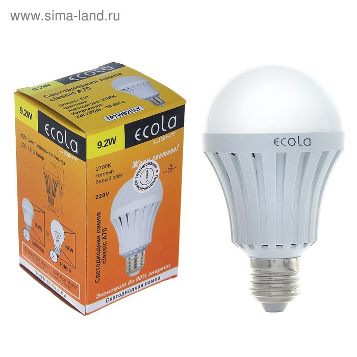 Лампа светодиодная Ecola, E27, 9.2 Вт, 2700 К - Фото 1