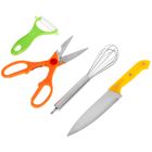 Набор кухонных принадлежностей, 4 предмета: нож 15 см, овощечистка, ножницы, венчик, цвет МИКС - Фото 1
