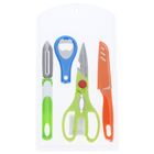 Набор кухонных принадлежностей, 4 предмета: нож с чехлом 10 см, овощечистка, ножницы, открывашка, цвет МИКС - Фото 2