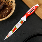 Нож кухонный с антиналипающим покрытием Доляна «Райский сад», лезвие 12,5 см, цвет красный - Фото 1