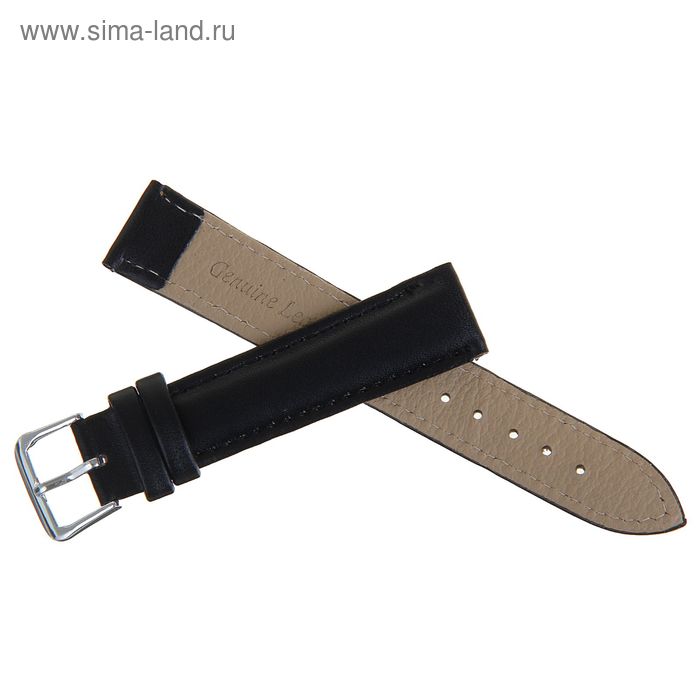 Ремешок для часов «Соломон», 18 мм, натуральная кожа, длина 20 см, чёрный - Фото 1