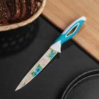 Нож кухонный с антиналипающим покрытием Доляна «Райский сад», лезвие 12,5 см, цвет голубой - Фото 1