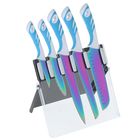 Набор ножей кухонных с титановым покрытием см «Опал», 5 шт: 8 см, 11,5 см, 18 см, 19,5 см, 20 см, на магнитной подставке - Фото 1