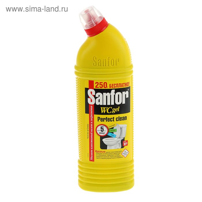Гель для сантехники  "Sanfor" WС Лимонная свежесть 750мл + 250мл - Фото 1