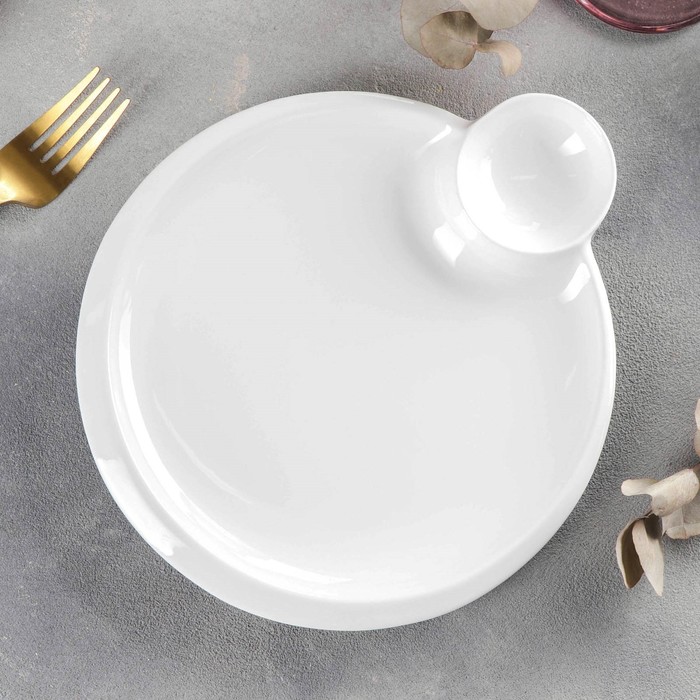 Блюдо фарфоровое круглое с соусником Wilmax Teona, d=20 см, цвет белый - фото 1909741367