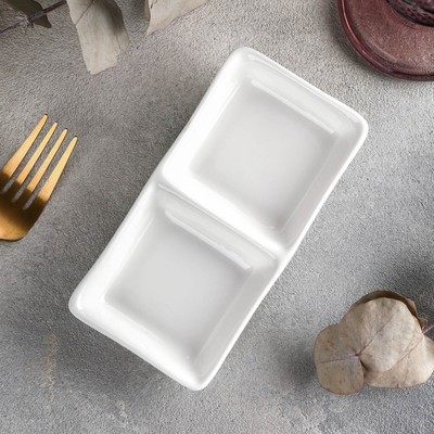 Менажница 2 ячейки Wilmax, 60 мл, 14.5×7.5 см, фарфор, белая