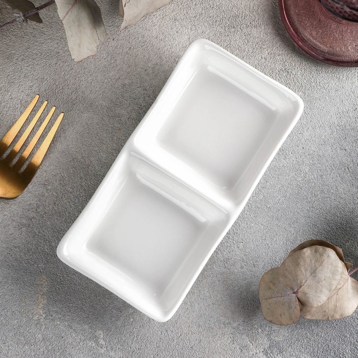 Менажница 2 ячейки Wilmax, 60 мл, 14.5×7.5 см, фарфор, белая - Фото 1