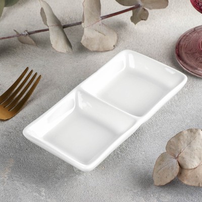 Менажница 2 ячейки Wilmax, 60 мл, 14.5×7.5 см, фарфор, белая