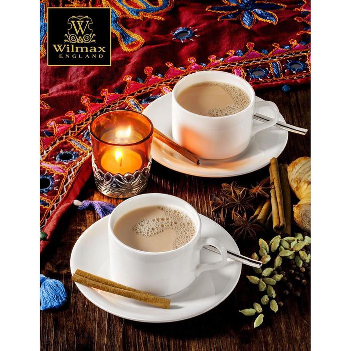 Кофейная пара фарфоровая Wilmax Stella, 2 предмета: кружка 140 мл, блюдце, цвет белый - фото 1905361701