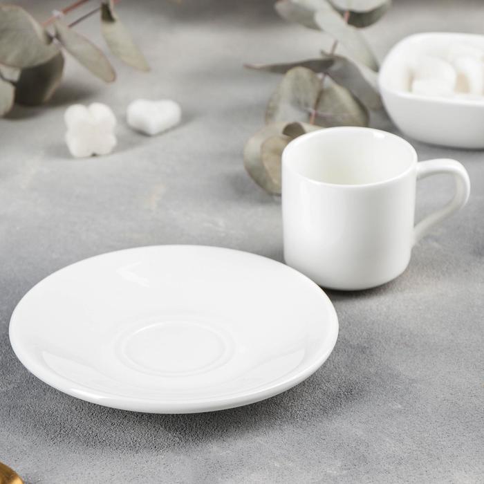 Кофейная пара фарфоровая Wilmax, 2 предмета: кружка 90 мл, блюдце d=13 см, цвет белый - фото 1905361729