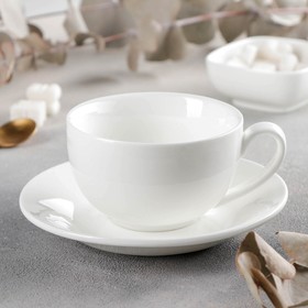 Чайная пара фарфоровая Wilmax Olivia, 2 предмета: чашка 250 мл, блюдце d=15 см, цвет белый