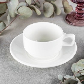 Чайная пара фарфоровая Wilmax Stella, 2 предмета: чашка 220 мл, блюдце d=15 см, цвет белый