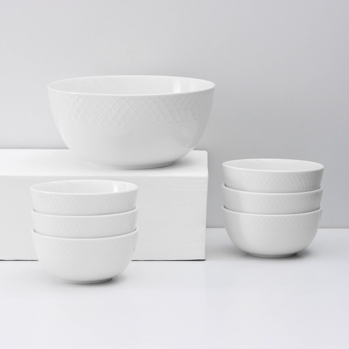 Салатники Wilmax «Юлия Высоцкая», набор 7 шт.: салатник большой d=20 см, салатники малые d=12 см, фарфор, белые - Фото 1