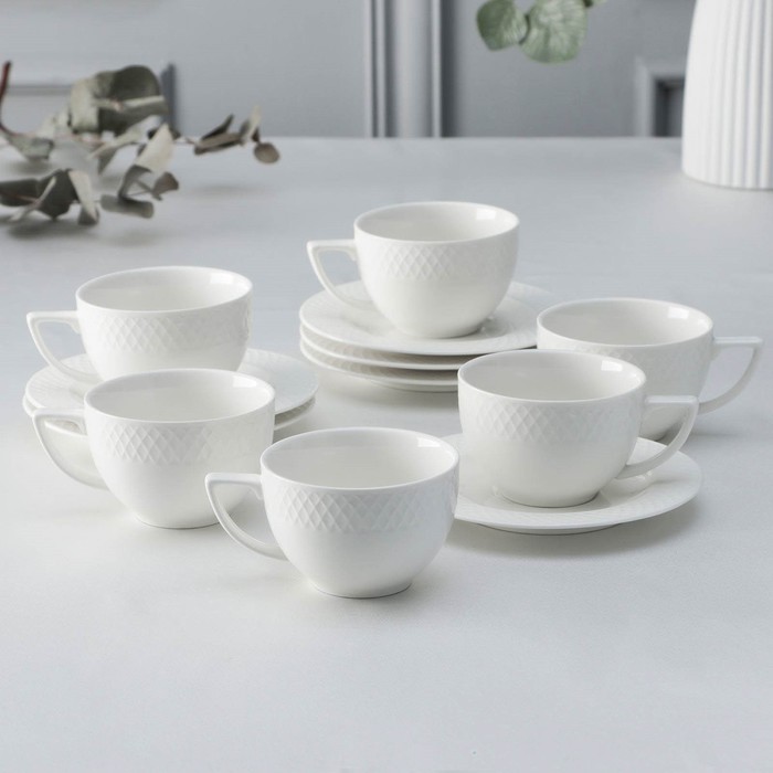 Набор фарфоровый чайный Wilmax «Юлия Высоцкая», на 6 персон, 12 предметов: 6 чашек 240 мл, 6 блюдец, цвет белый - фото 2044641