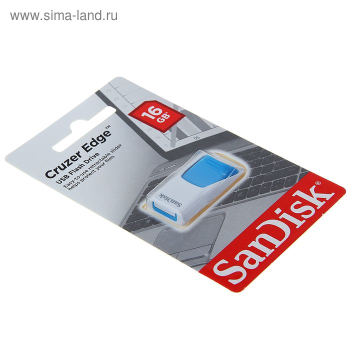 Флешка SanDisk Cruzer Edge, 16 Гб, USB2.0, чт до 25 Мб/с, зап до 15 Мб/с, бело-голубая - Фото 1