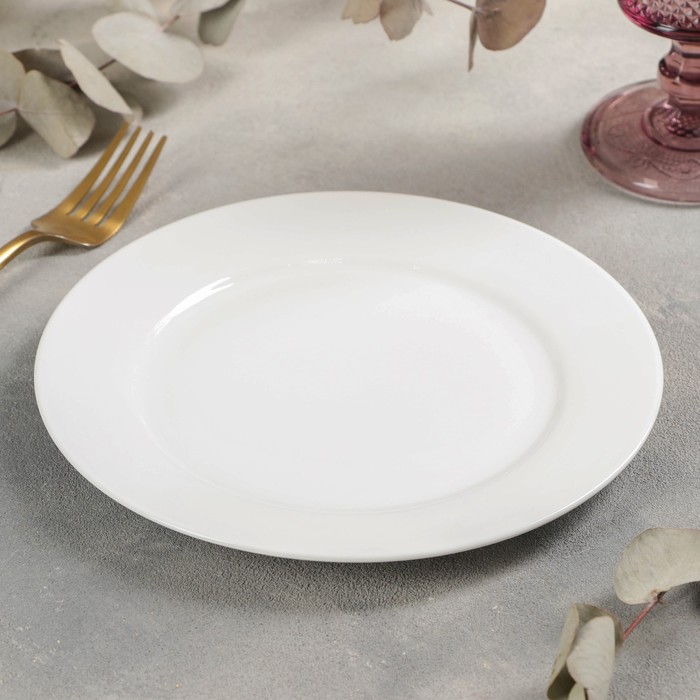 Тарелка фарфоровая обеденная с утолщённым краем Доляна White Label, d=20 см, цвет белый - фото 1918668045