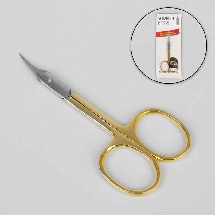 Ножницы маникюрные, для кутикулы, загнутые, 9,5 см, на блистере, цвет золотистый/серебристый, CSEC-503-HG-CVD - Фото 1