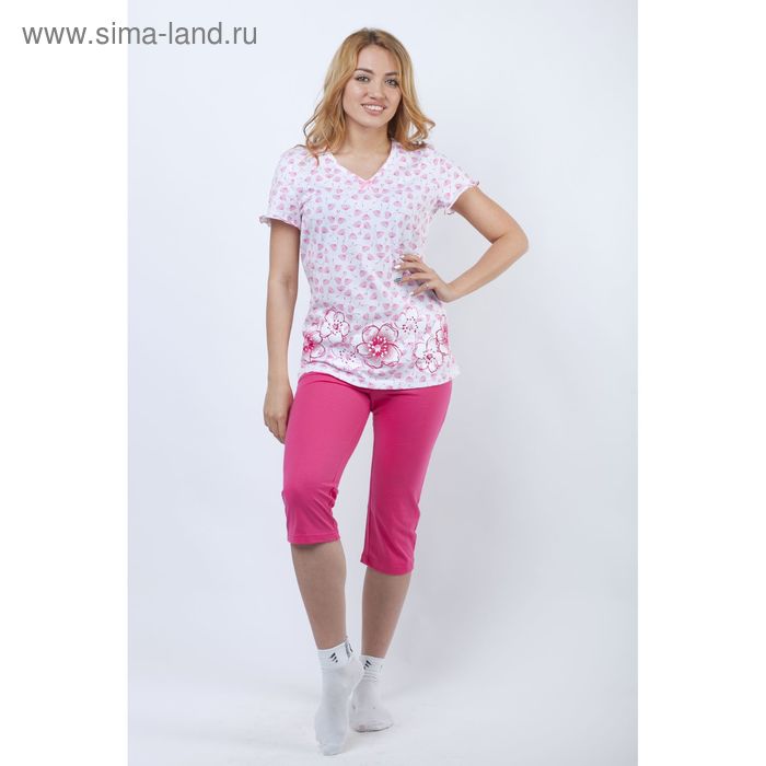 Пижама женская (футболка, брюки укор) Р208032 азалия, рост 158-164 см, р-р 44 - Фото 1