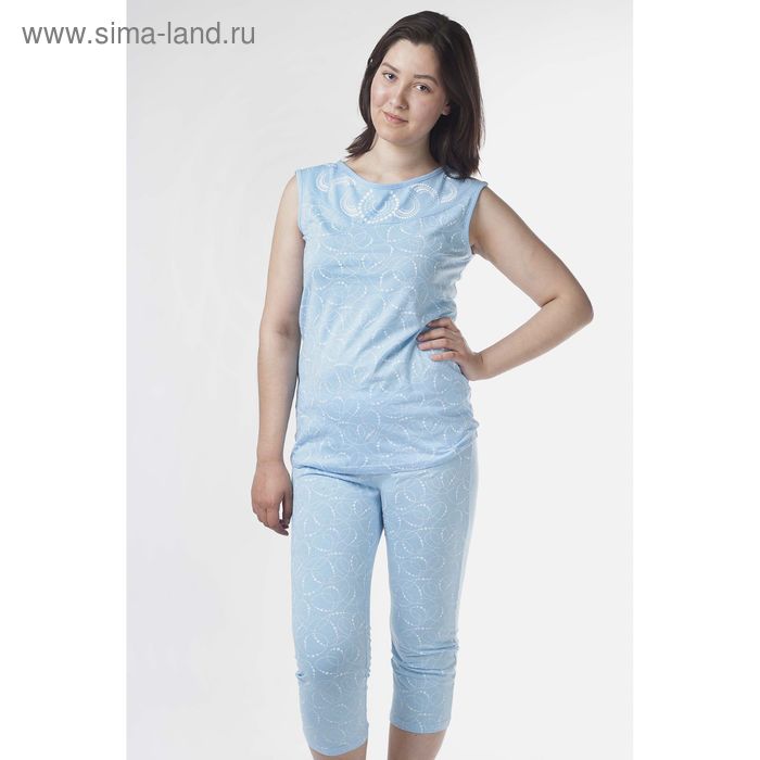 Пижама женская (футболка, брюки укор) Р208046 голубой, рост 170-176 см, р-р 52 - Фото 1