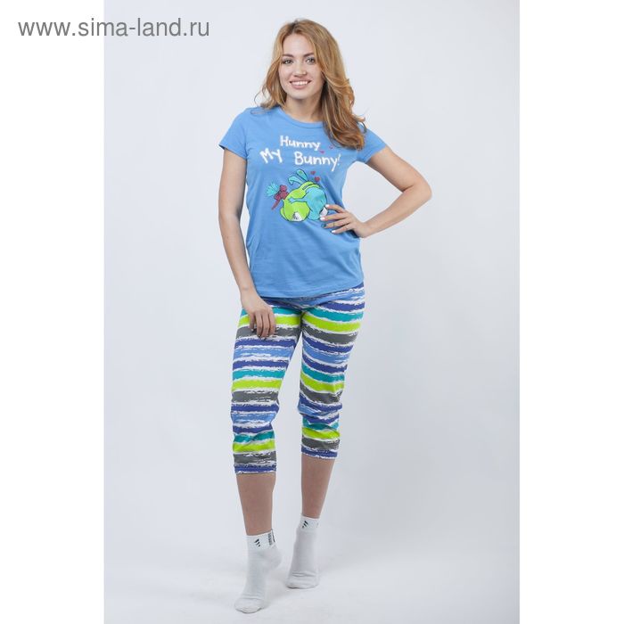Комплект женский (футболка, капри) Р207216 голубой, рост 158-164 см, р-р 44 - Фото 1